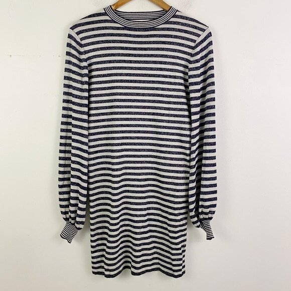 MAJE silver and black sparkly long sleeve striped dress - Picture 2 of 7